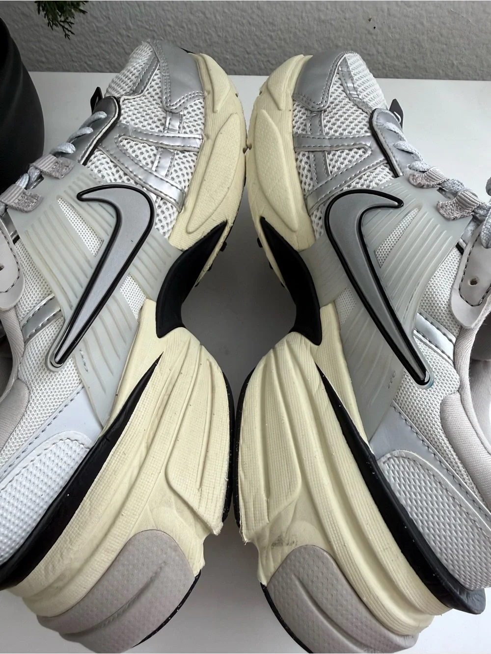 Nike V2k women size 9.5 Silver, White & Black Women's Chunky Lace-Up Sneakers